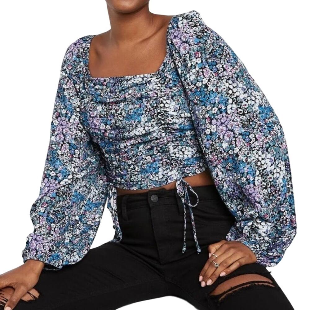 NWT Wild Fable Cropped Floral Bishop Sleeve Top Size XS